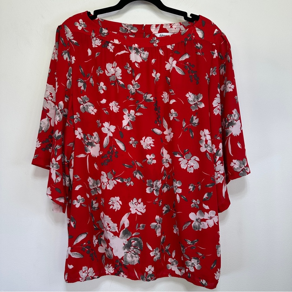 Reitmans Red Floral Dolman Sleeve Lightweight Blouse 2X NWT